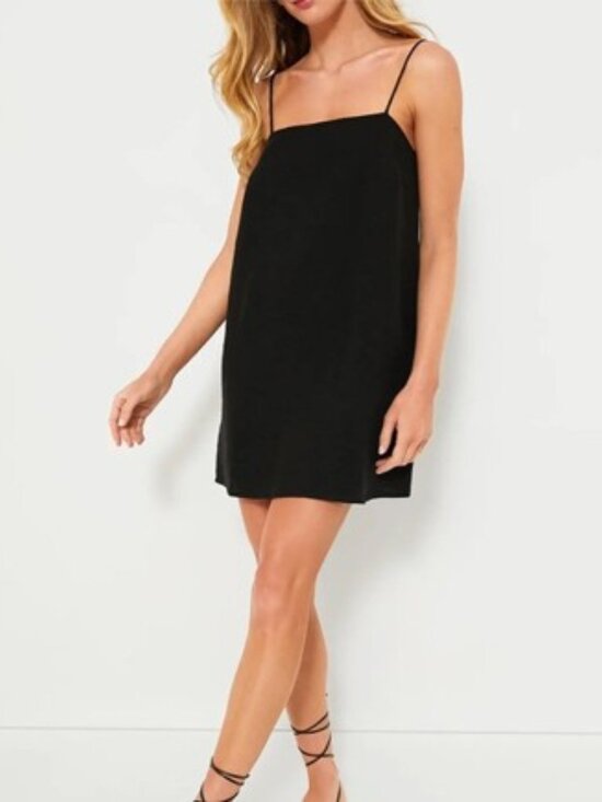 Tuckernuck Linen Lea Mini Dress Black XXL NWT Shift Bow Back Strap Sleeveless - Picture 3 of 14